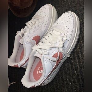 Women's White and Pink Nike Air Force 1